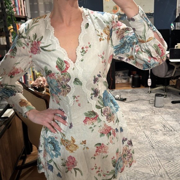 Zimmermann Ninety-Six Scallop Mini Dress White Linen Lace Blossom Floral - Picture 4 of 7